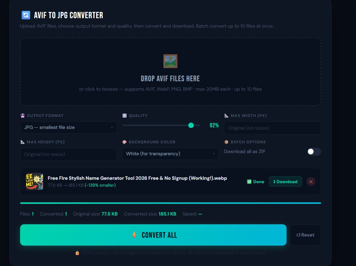Free AVIF to JPG converter online — convert AVIF images to JPG instantly at stackflowtools.com