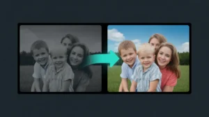 How to convert a negative image to positive online - split screen showing negative film strip on left and normal color photo on right with conversion arrow.